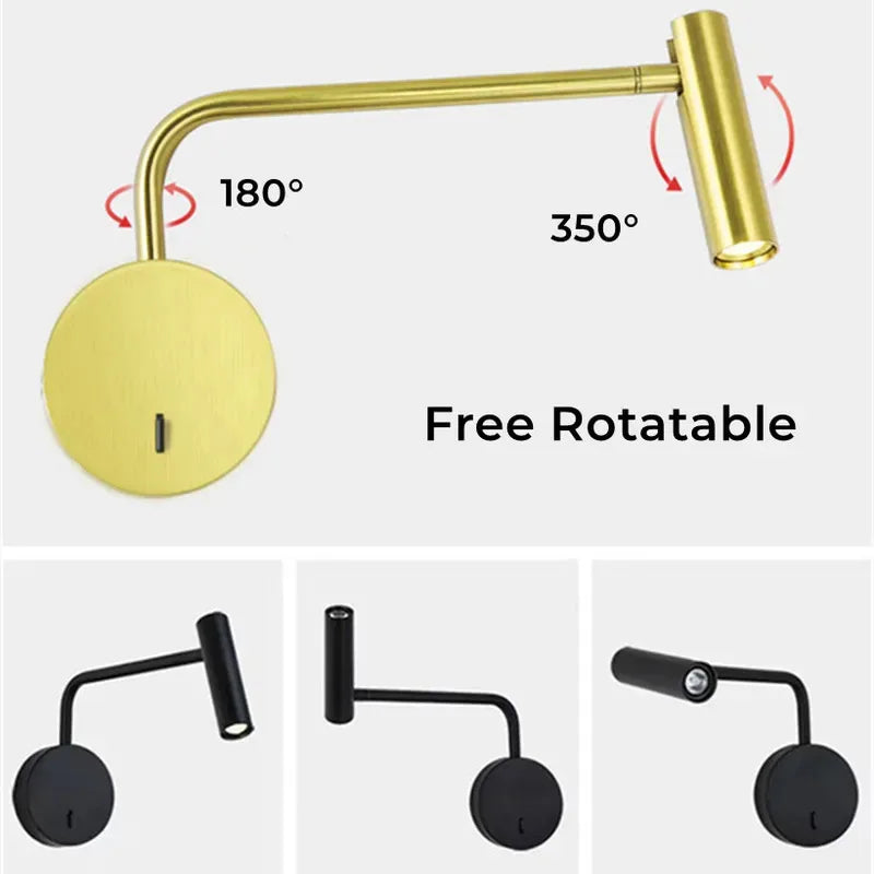 Modern Swing Arm Reading Wall Lamp Hotel Rooms Lamp 3W LED Adjustable