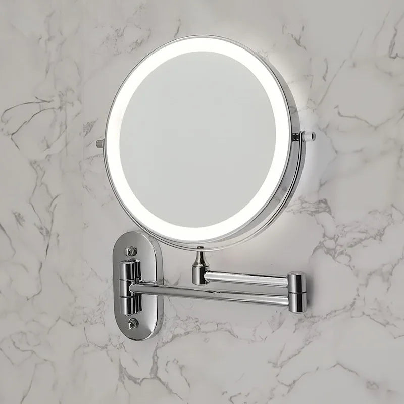 Wall Mounted Folding Makeup Mirror, Double Sided with Fill Light