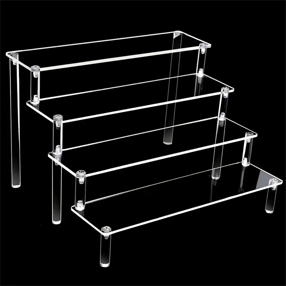 Acrylic Display Stand Multi Layer, Clear Makeup Organizer Rack for Pottery Dolls Figurines, Ladder Shelf Storage
