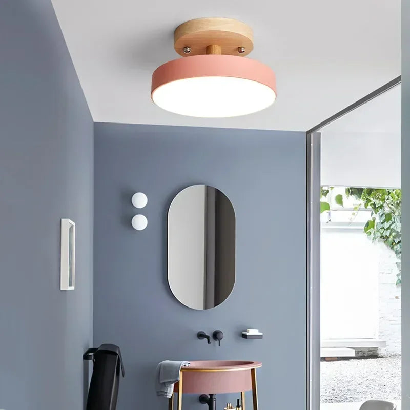 Nordic Entrance Hallway Ceiling Lamps Balcony Wood Round Cloakroom