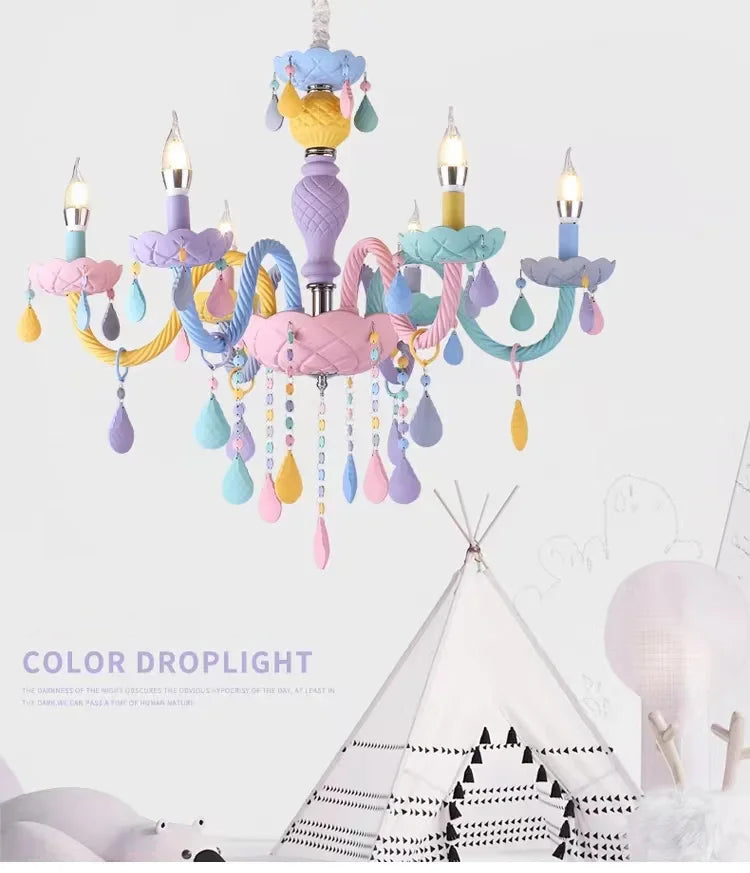 European Children Rainbow Chandelier Designer Macarone Lights Led