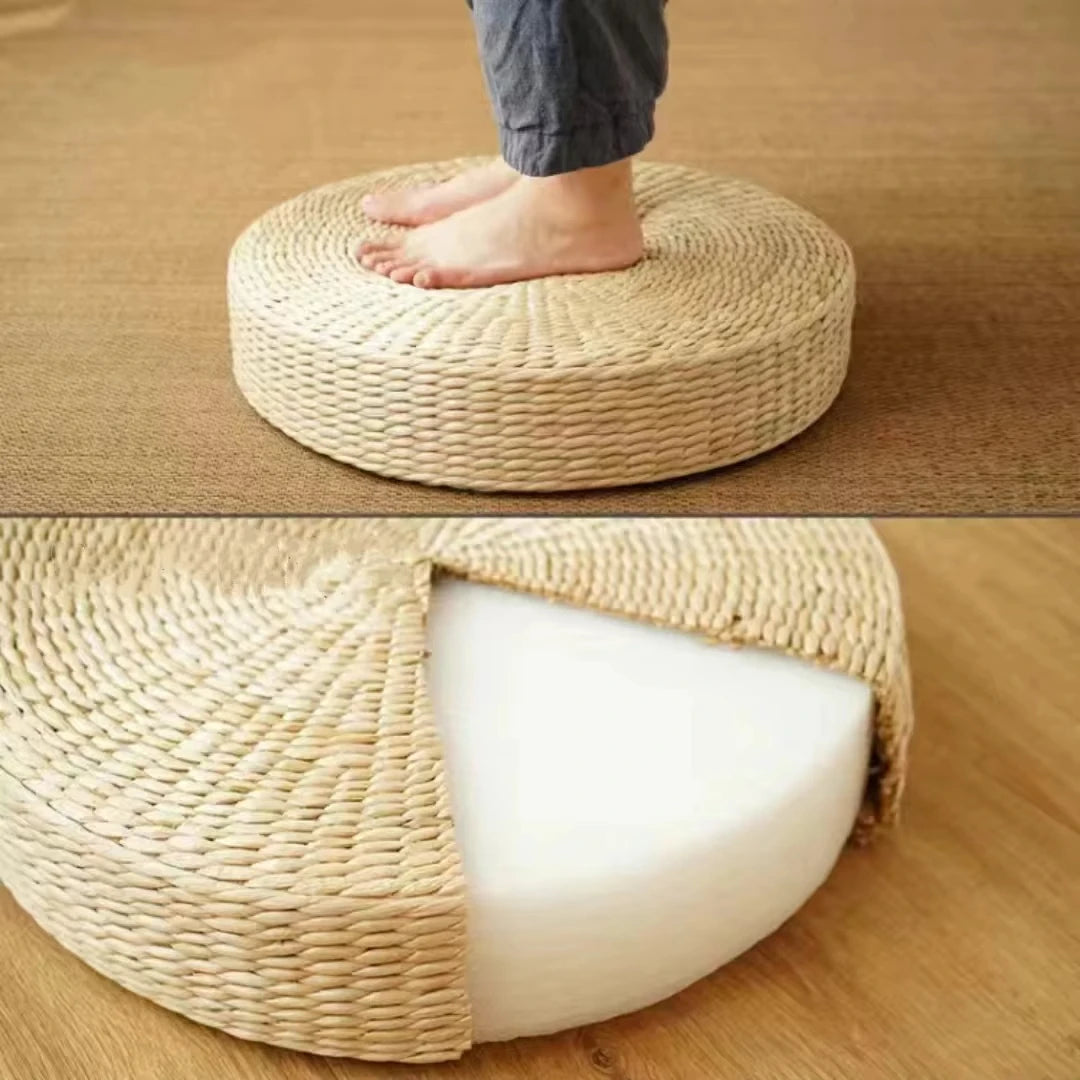 Handmade Woven Natural Straw Round Pouf Tatami Cushion Floor Japanese Style Cushion Home Textile Tea Ceremony Home Ground Mat