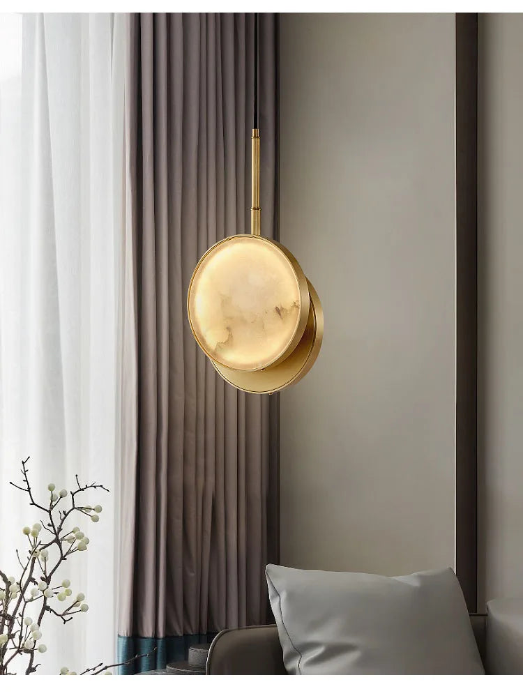 Round Marble and Copper Wall Lamp