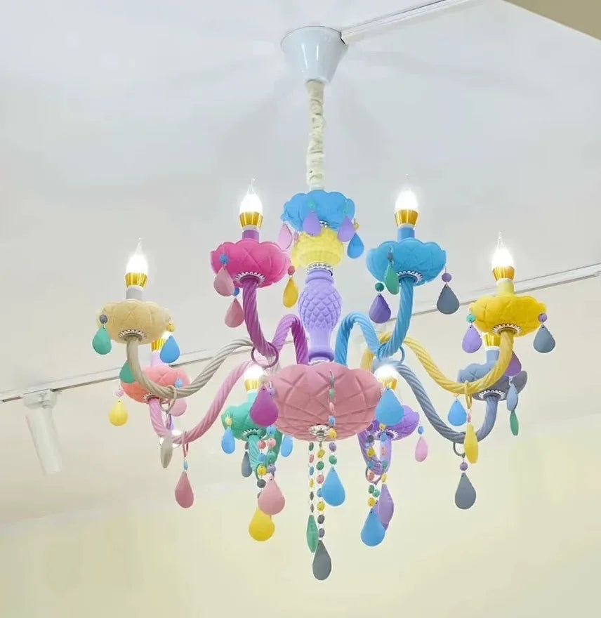 Nordic Macaron European Style Candles Crystal Chandelier for Girls and