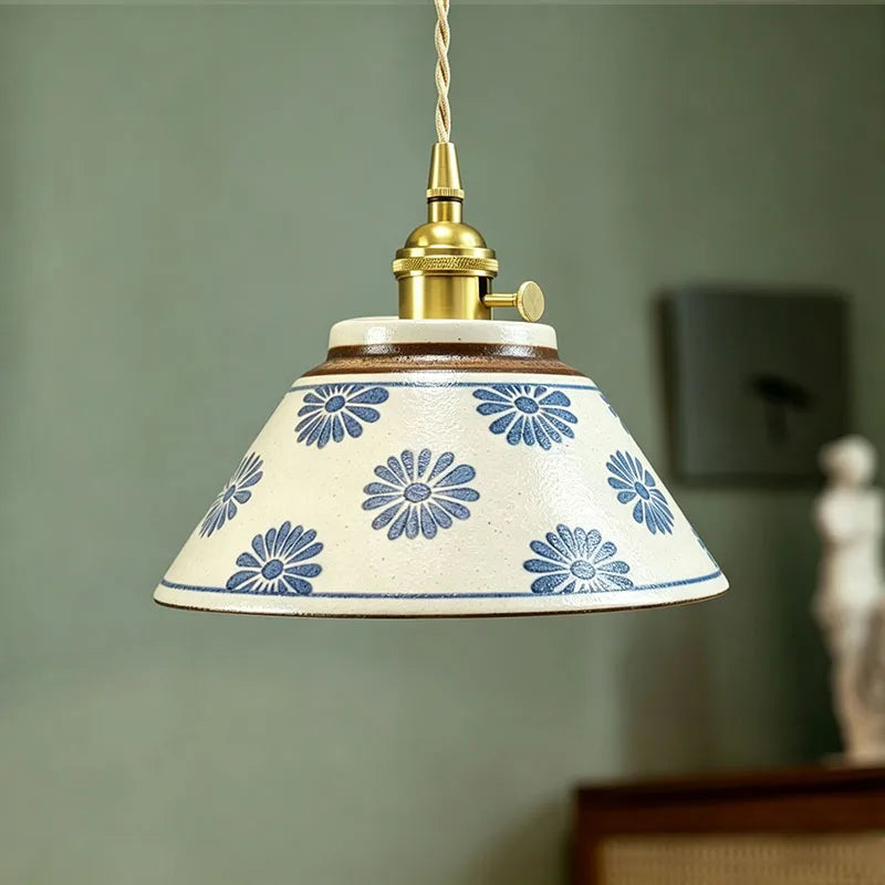 Blue and White Glazed Ceramic Pendant