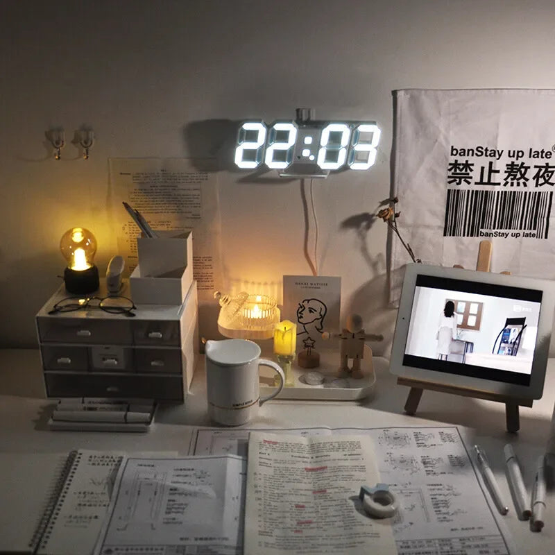 3D LED Digital Clock Wall Decoration Glow Night Mode