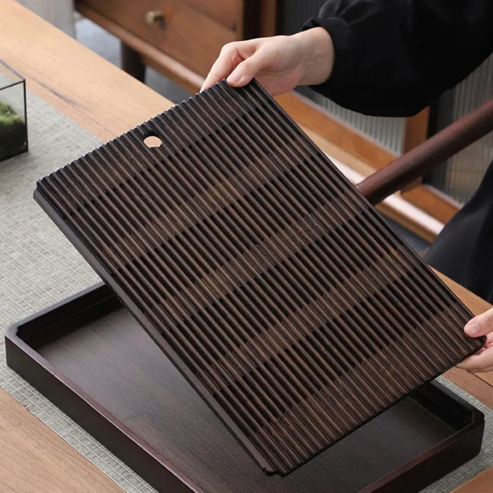 Chinese Natural Bamboo Tea Tray Rectangular Tea Tray Water
