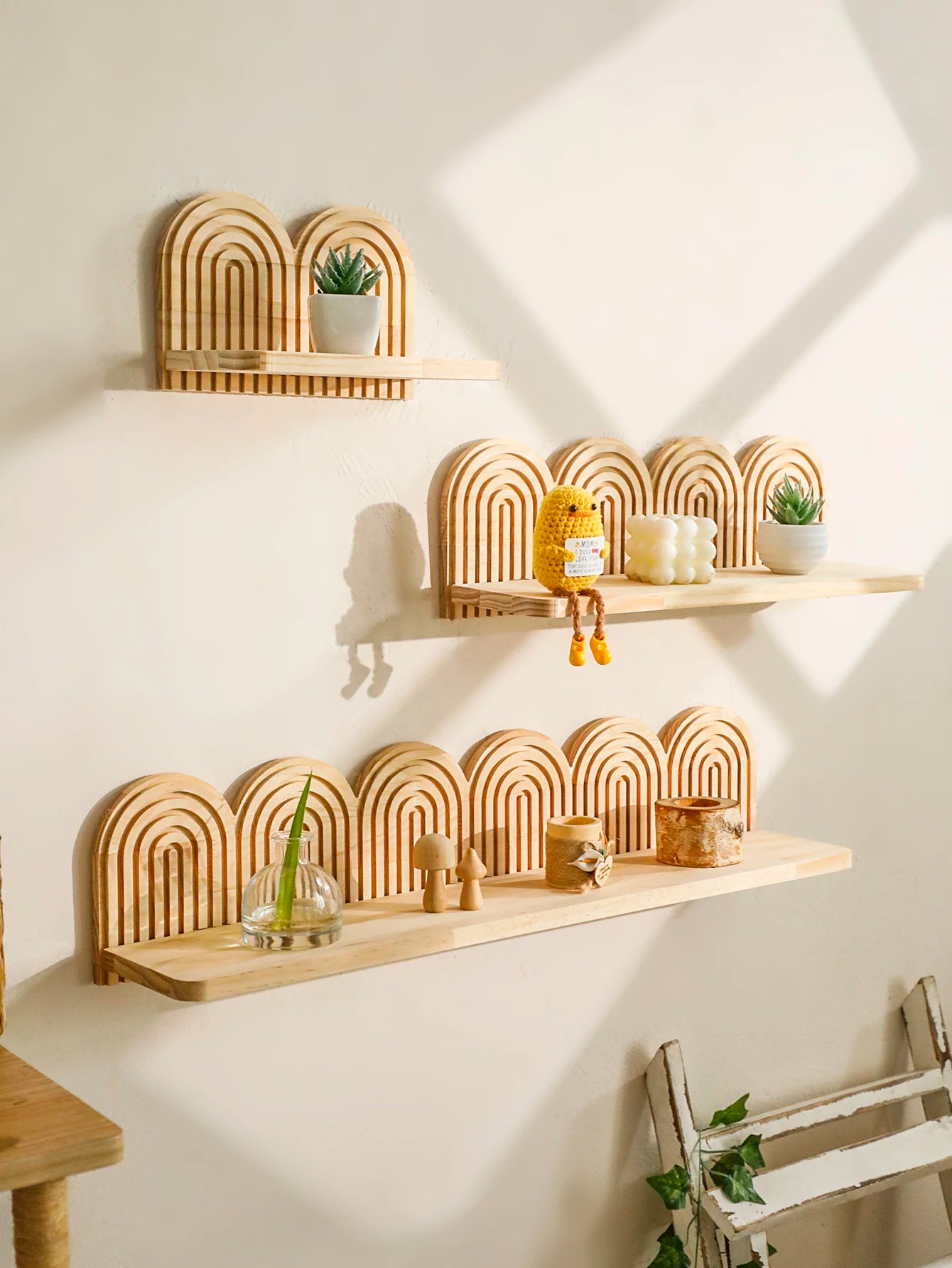 Boho Geometric Wooden Wall Shelf