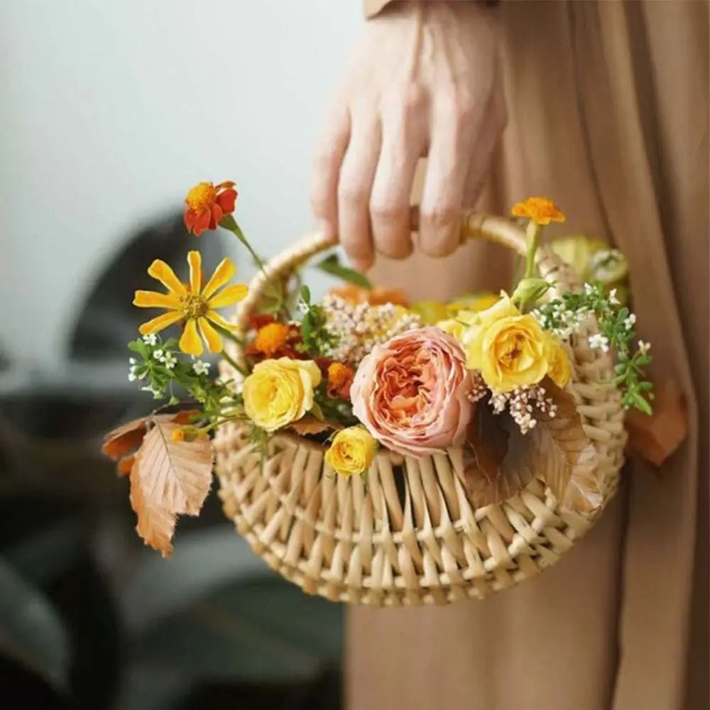 Half Moon Woven Wicker Basket with Handle