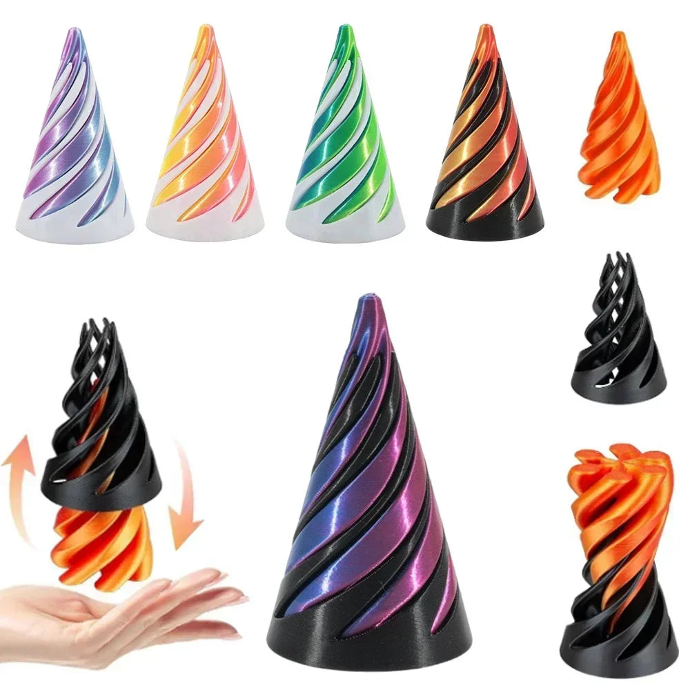 3D Printed Helix Screw Rotating Toys Stress Reducing Tool Pyramid