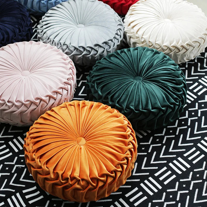 Green Velvet Pumpkin Pleated Round Cushion for Sofa