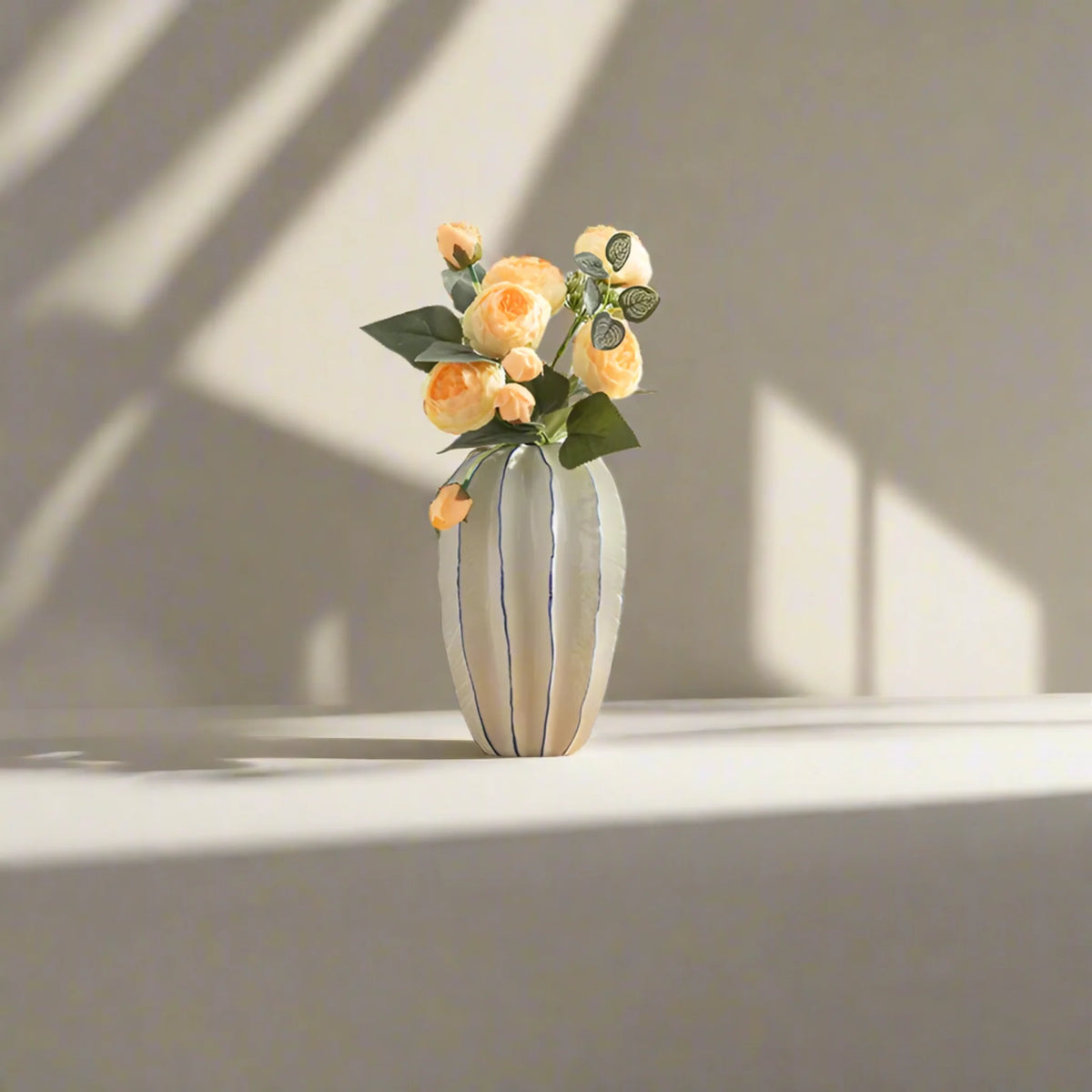 Star Fruit Shaped Porcelain Vase, Handmade Ribbed Vase