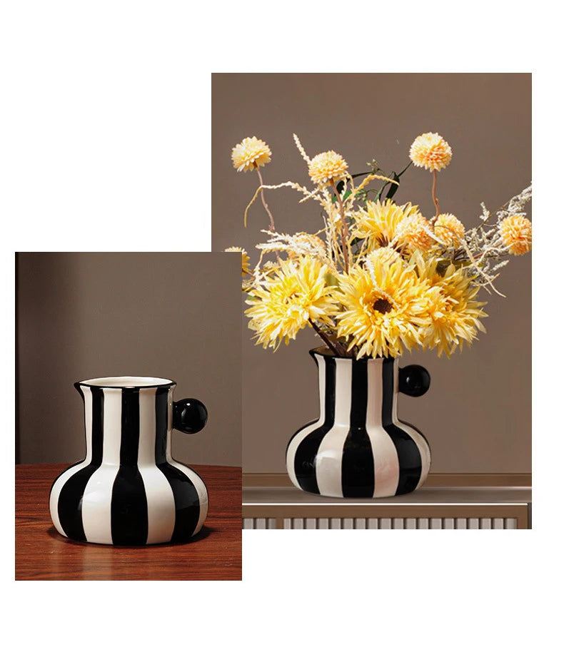 Colorful Striped Ceramic Vase and Plant Pot