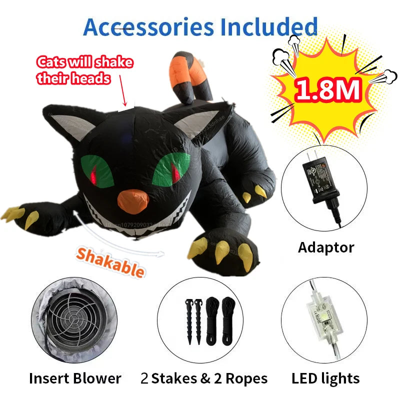 6 ft Inflatable Shaking Head Cat with LED