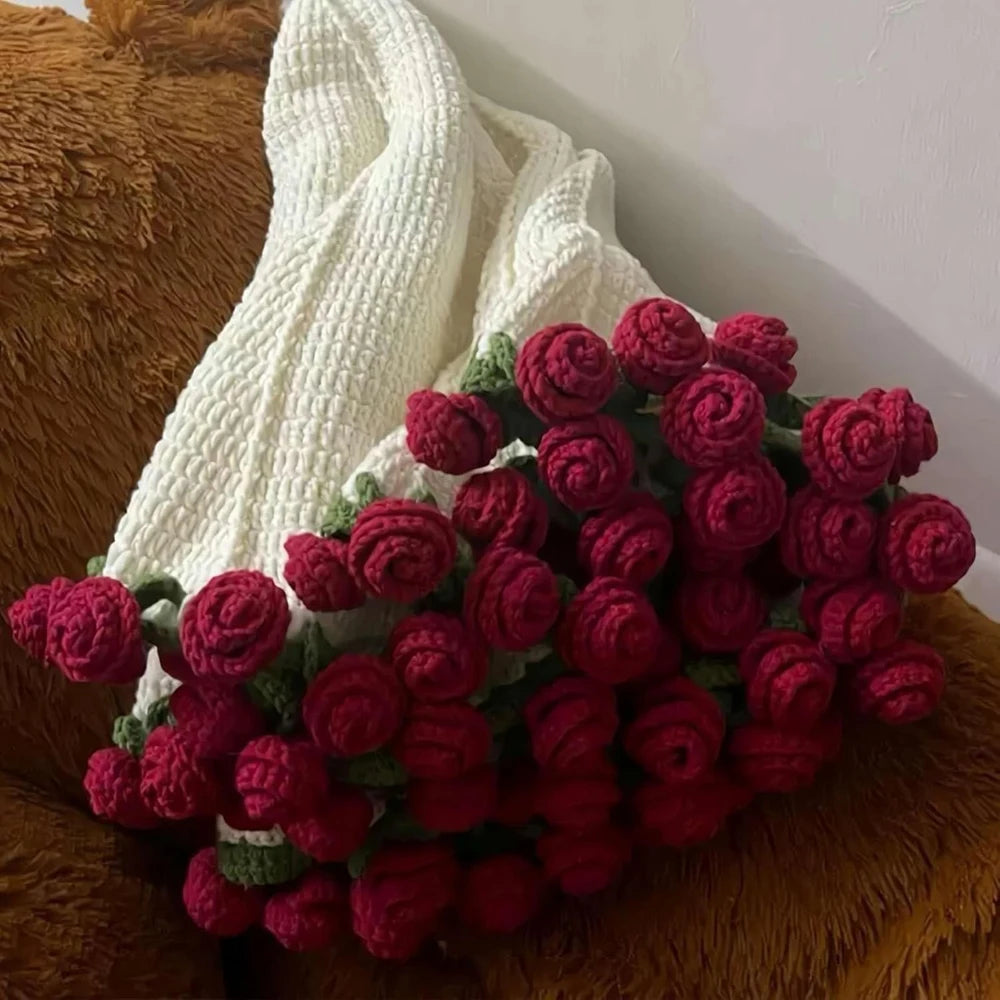 Finished Flower Bouquet Blanket Soft and Lightweight Knitted Throw