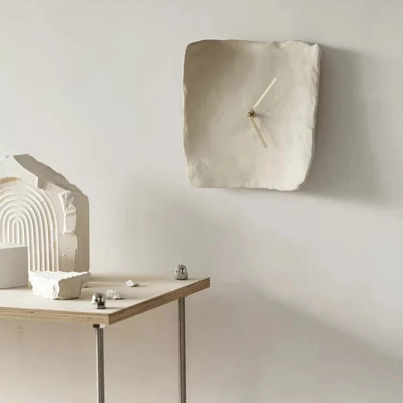 Sculpted Resin Wall Clock, Silent Matte Clay Look Clock