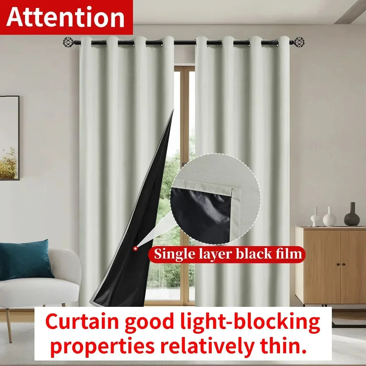 2pcs Modern 100% Blackout Curtain with Coated Lining, Curains
