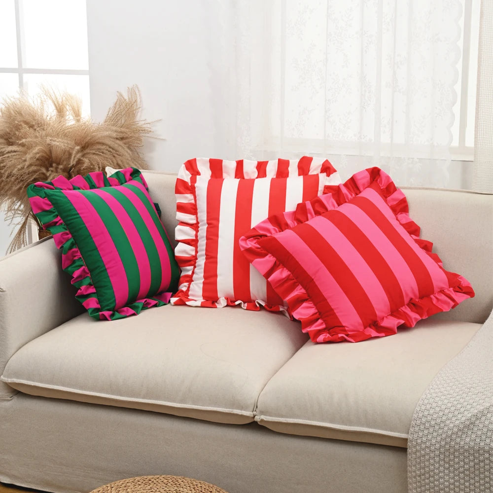 1PC Striped Lace Velvet Pillowcase 18X18Inch Pillowcases Soft Cozy