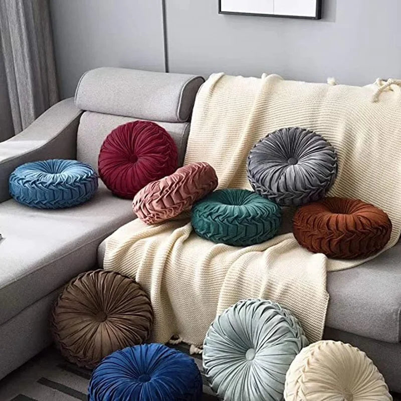 Green Velvet Pumpkin Pleated Round Cushion for Sofa