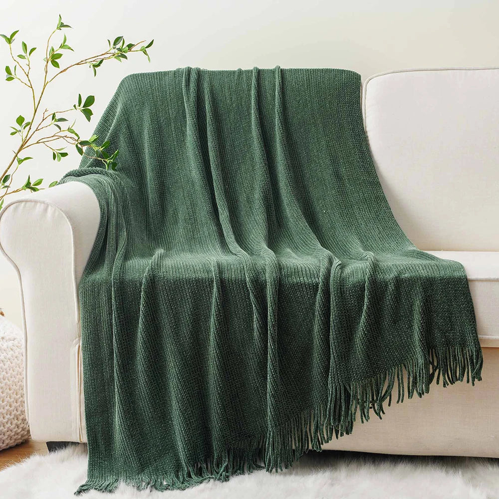 Chenille Knit Plaid Throw Blanket