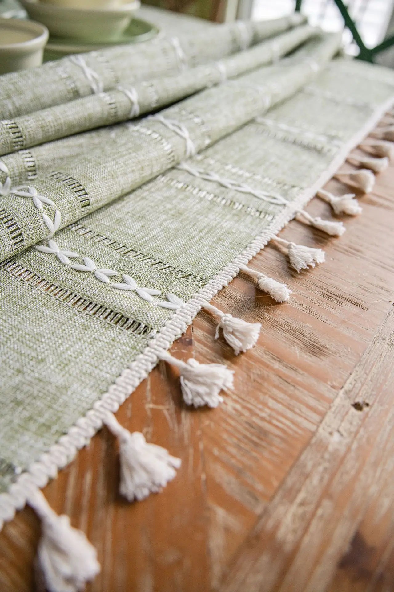 Cotton Linen Stripe Tassel Tablecloth Stain Resistant Dust-Proof Table