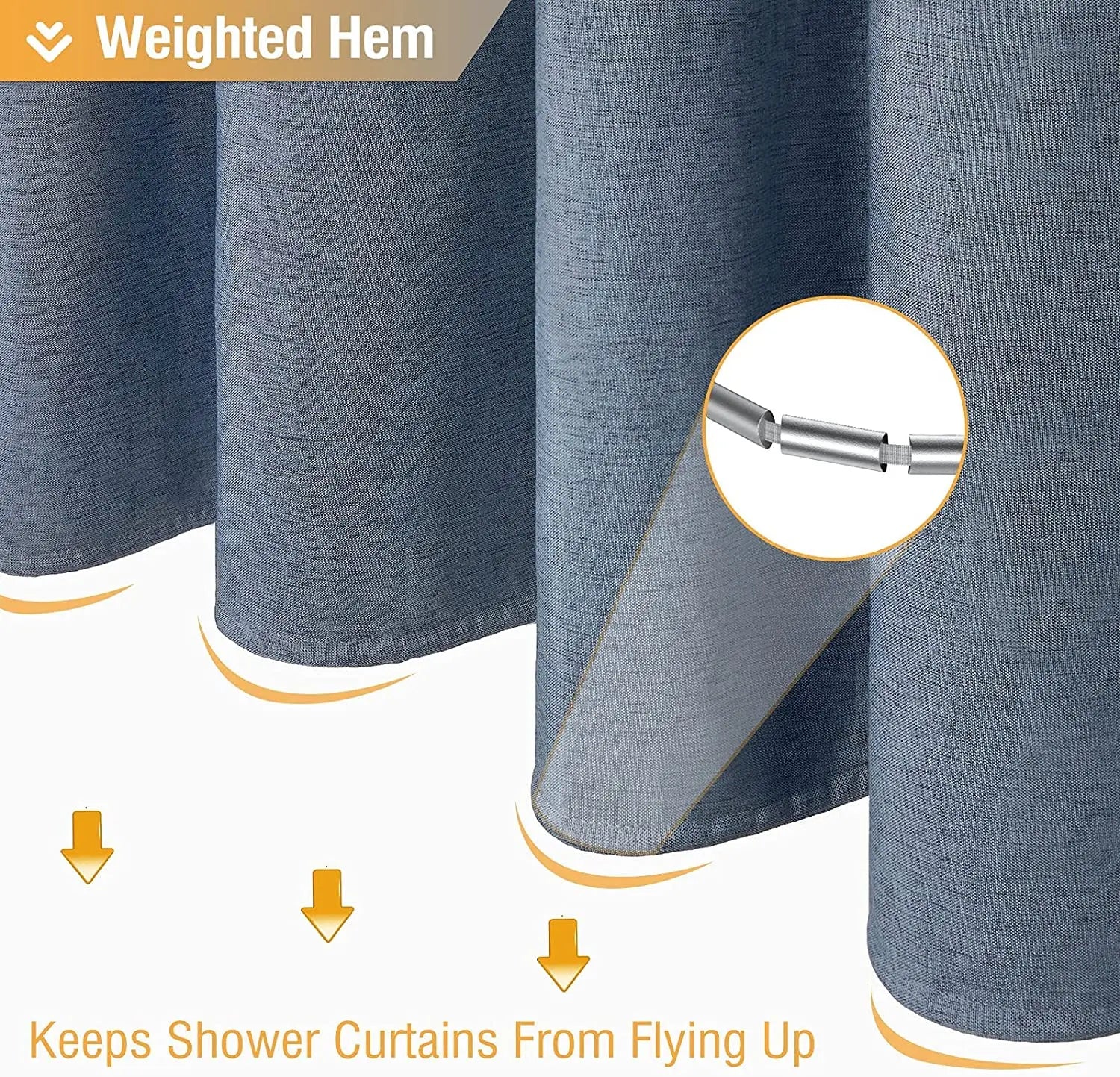 Luxury Linen Shower Curtain with Silver Metal Hooks Bathroom Waterproof