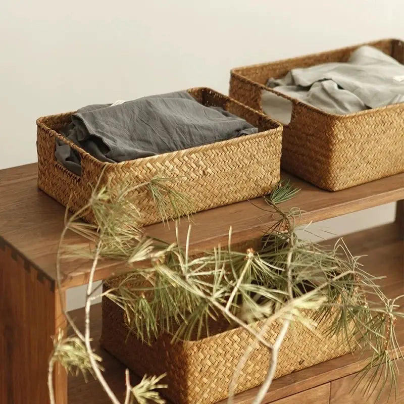Woven Seagrass Basket Natural Wicker Storage Basket