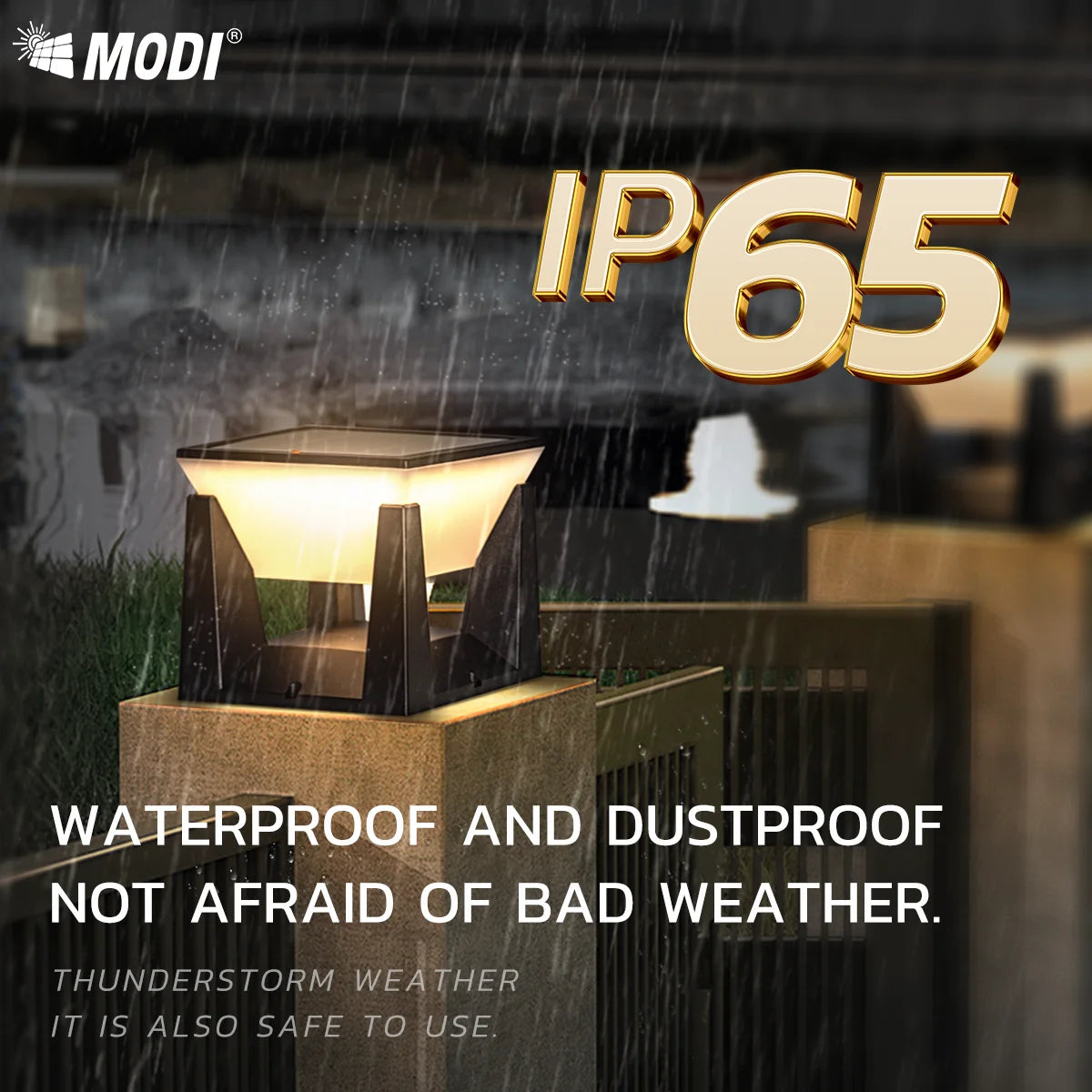 3-Color Solar Post Light IP65 Waterproof Outdoor Garden Yard Pathway