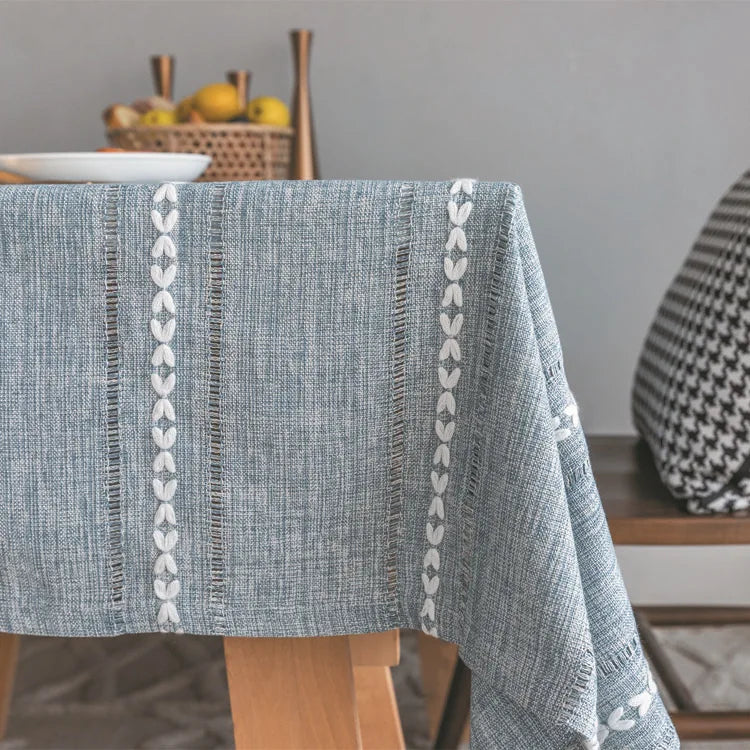 Cotton Linen Stripe Tassel Tablecloth Stain Resistant Dust-Proof Table