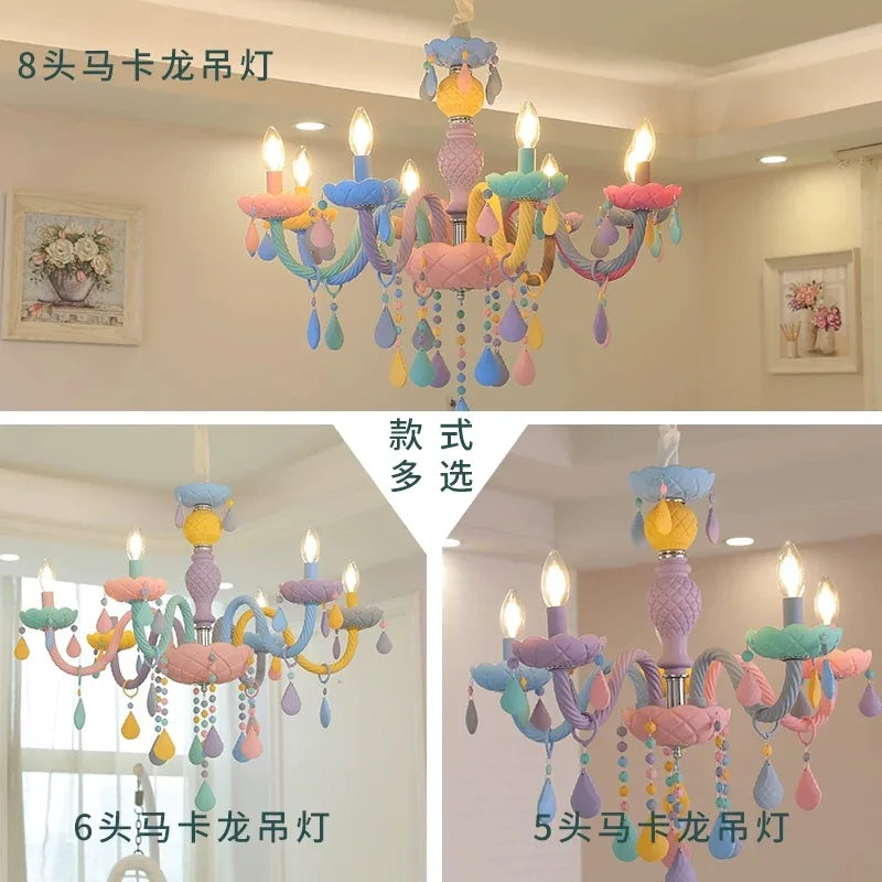 Nordic Macaron European Style Candles Crystal Chandelier for Girls and
