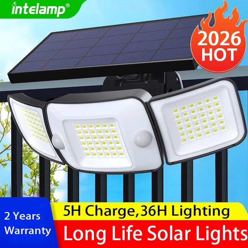 intelamp 6000mah Light All Night Outdoor Solar Lights With 3 Modes Two