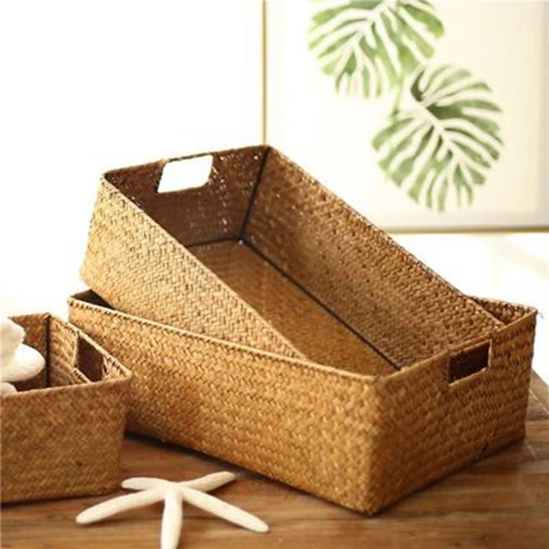 Woven Seagrass Basket Natural Wicker Storage Basket