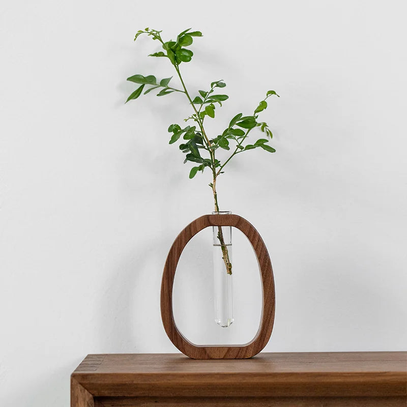 Solid Wood Base Glass Bud Vase