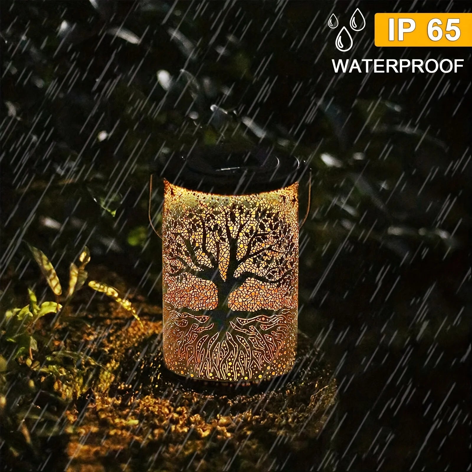 Vintage Metal Solar Hanging Lantern, Waterproof LED