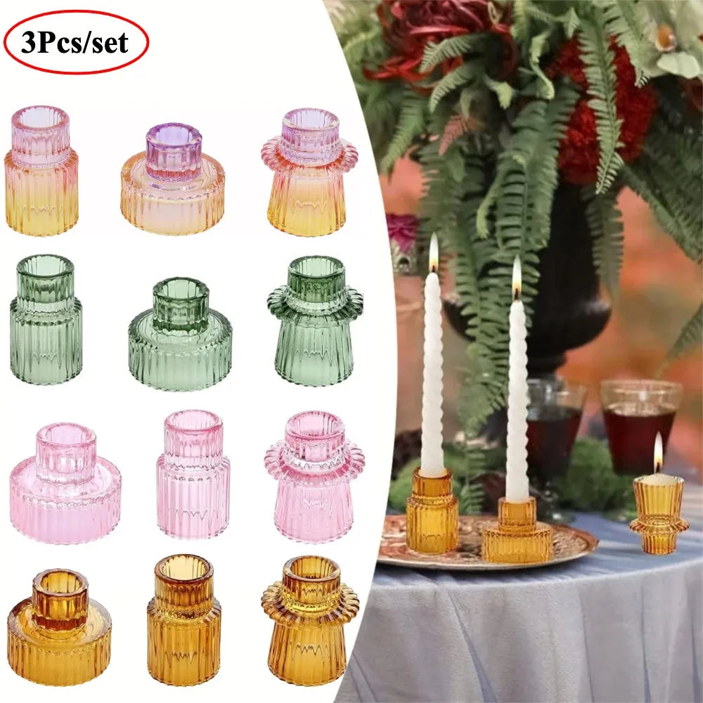 Ribbed Glass Taper Candle Holders