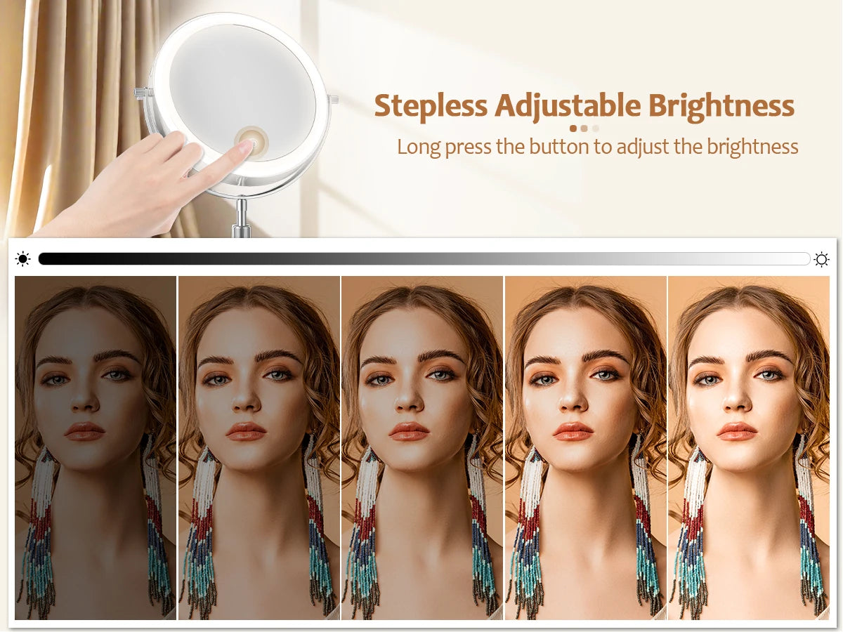 8 Inch 10X Magnifying Makeup Mirror with 3 Color Light