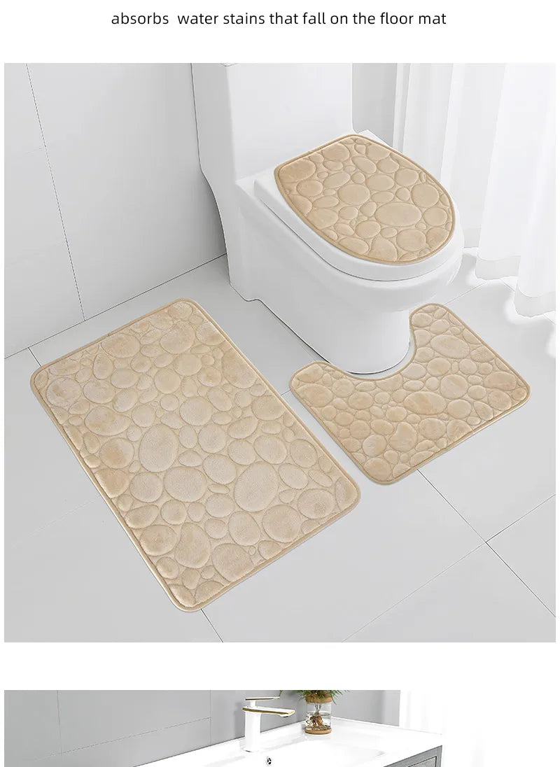 Stone Pattern Bathroom Mat Set
