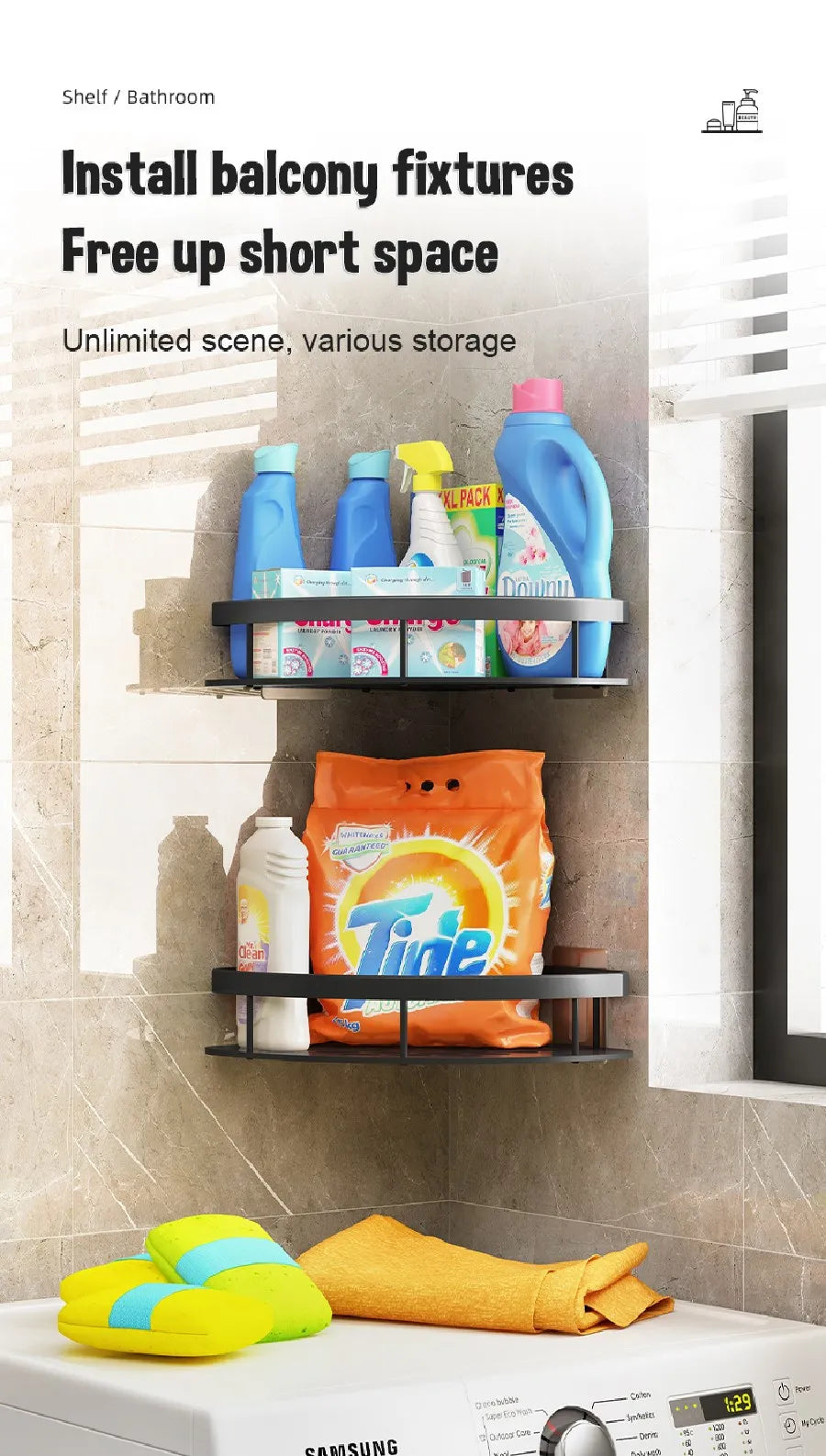 No-Drill Aluminum Corner Shower Shelf, Set of 3