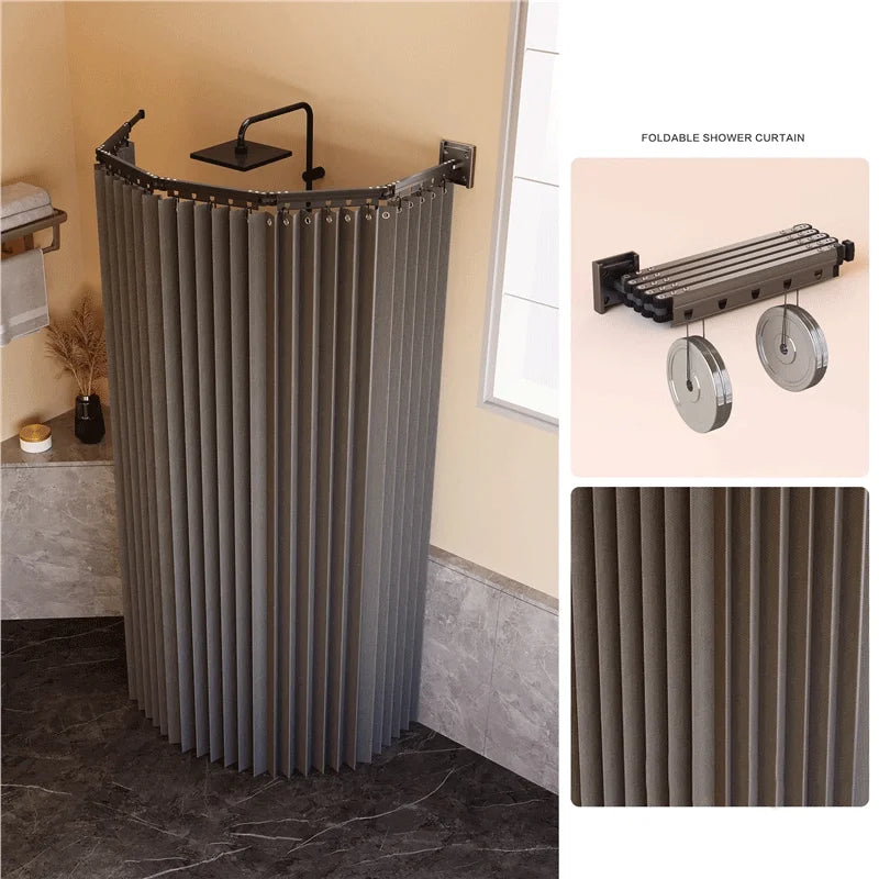 Foldable Shower Curtain Rod Set