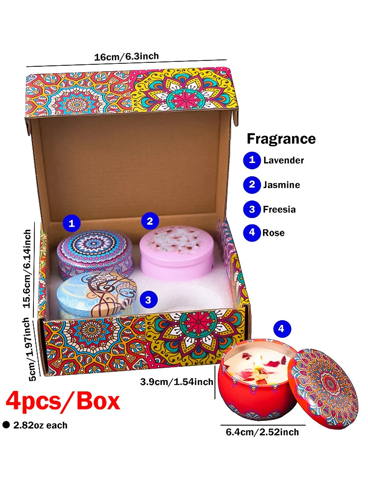 4Pcs/Box Scented Long Lasting Smokeless Fragrance Candle Jar Soy