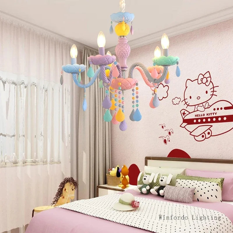 European Children Rainbow Chandelier Designer Macarone Lights Led