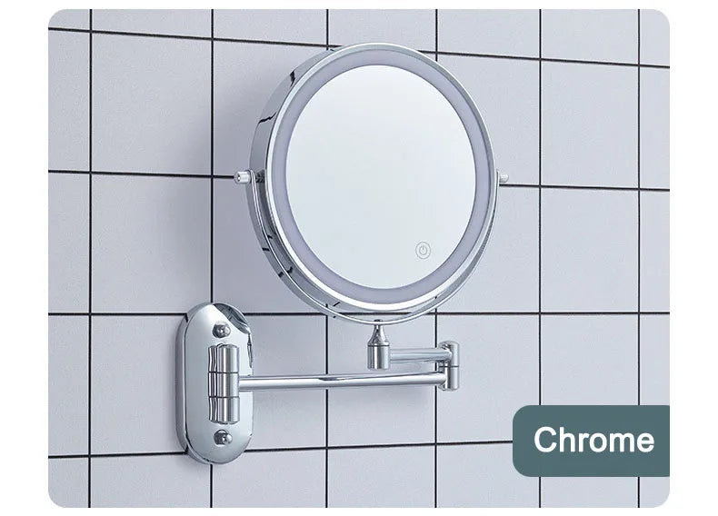 Wall Mounted Folding Makeup Mirror, Double Sided with Fill Light