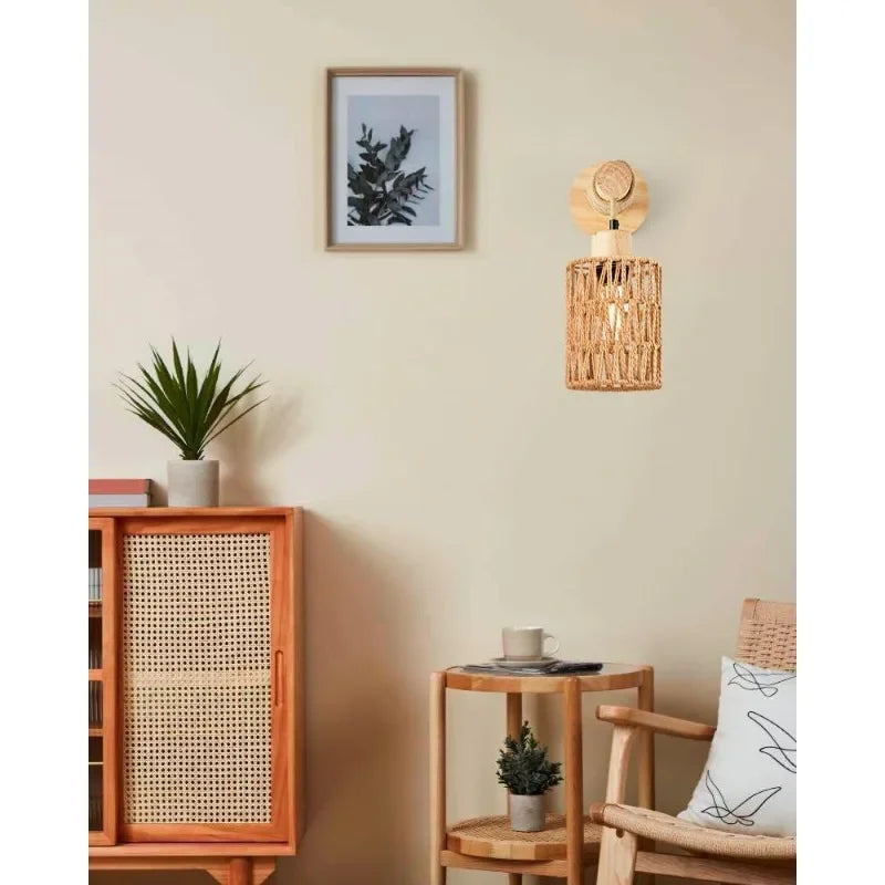 Hemp Rope Cylinder Bedside Wall Lamp