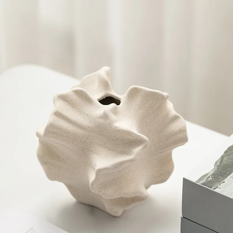 Ceramic Vase Geometric Wavy Patterns Petal Shape Porcelain Crafts