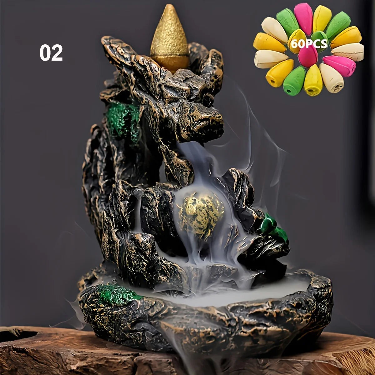 Mountain River Waterfall Backflow Incense Burner with 60 Cones