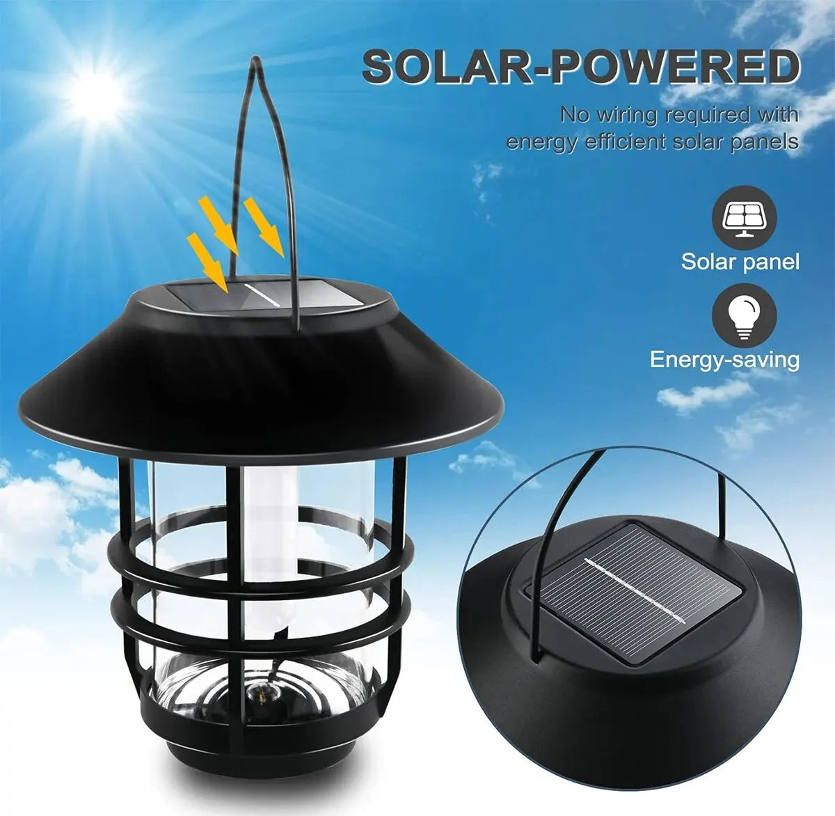 1pcs Solar Hanging Lantern Outdoor Flickering Flames Waterproof Heavy