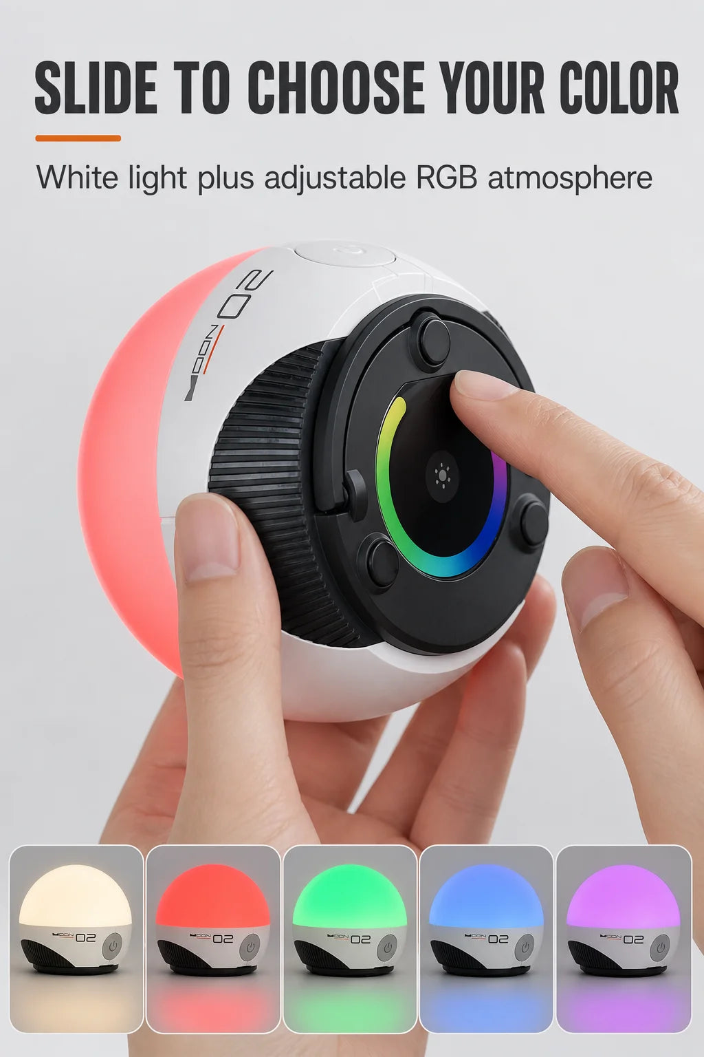 Portable RGB Camping Lantern USB-C Rechargeable LED Tent Light with Magnetic Base, Sliding Color Control, IPX5 Water Resistant for Camping Hiking Home