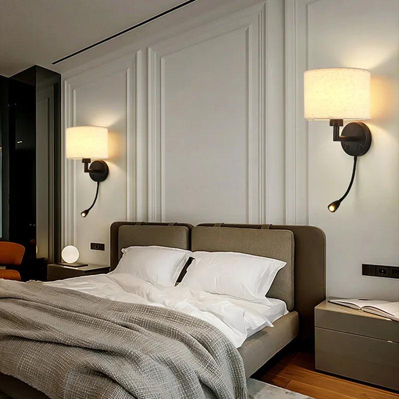 Fabric Shade Wall Lamp With Reading Light