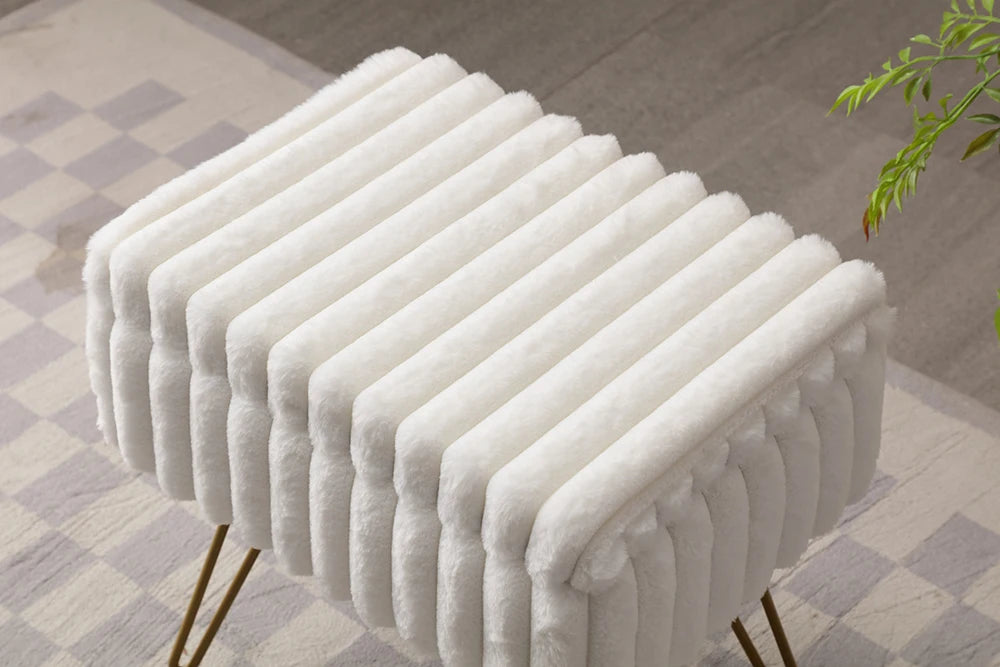 Faux Fur Vanity Stool with Hidden Storage