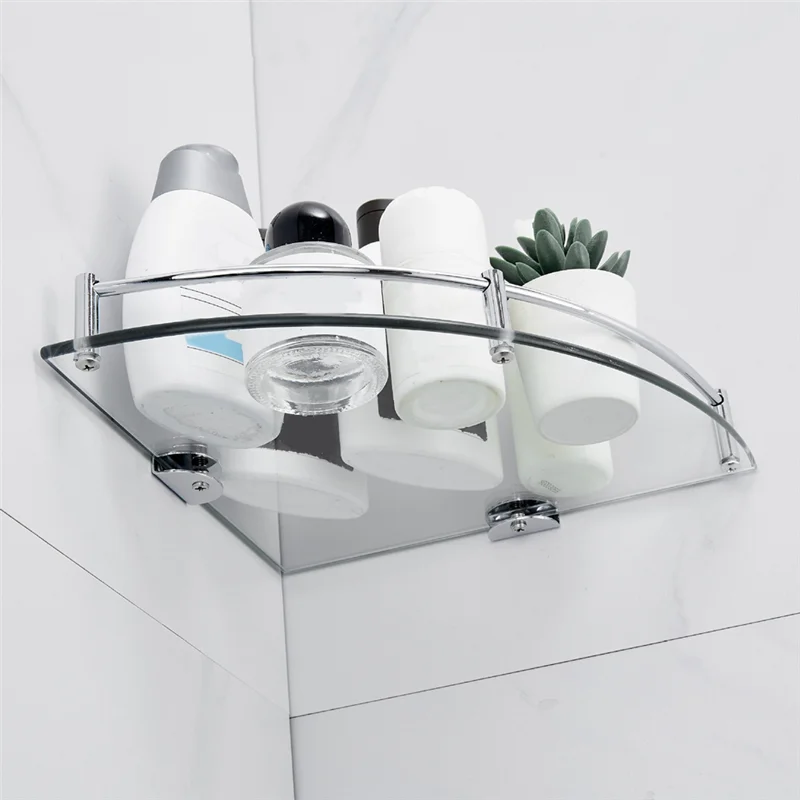 B97A-Bathroom Shelves, Bathroom Glass Corner Shelf Triangle Wall Mounted ,Tempered Glass Shelf For Storing Shower Gel/Soap